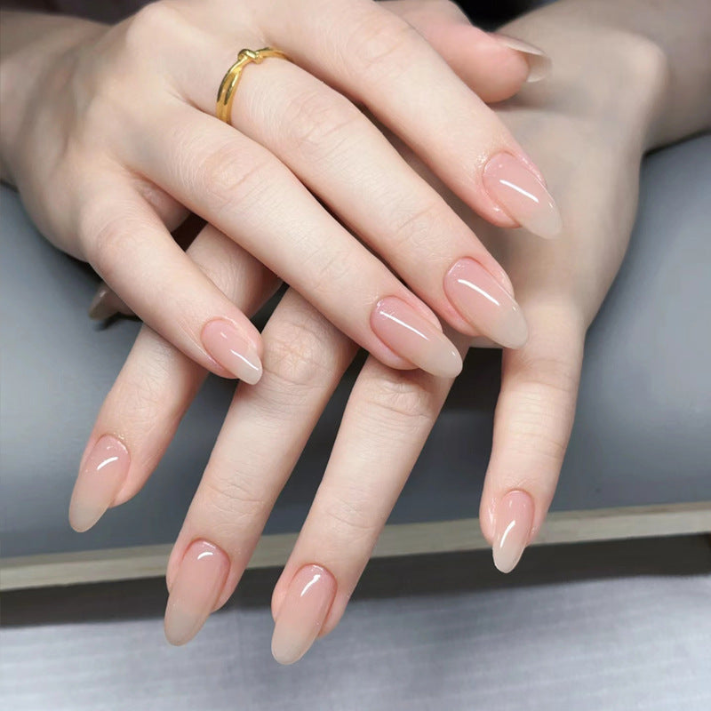 Elegant Blossom Press-On Nail Set in Medium Almond Shape Soft Pink with Gradient Tips and Glossy Finish