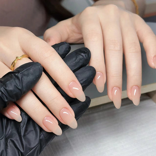Elegant Touch Medium Almond Shaped Blush Ombre Press-On Nail Set with Glossy Finish