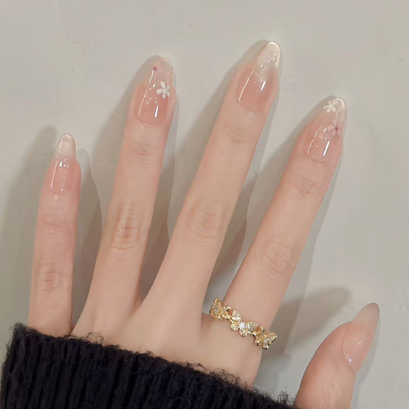Whimsical Garden Long Almond Beige with Floral Accents Press On Nail Set