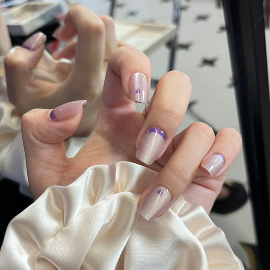 Whimsical Dream Press-On Nail Set Medium Square Translucent with Lavender Accent Tips