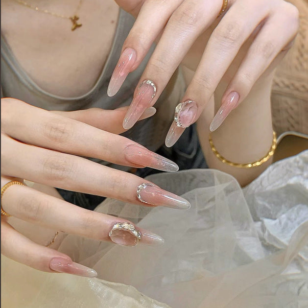 Glamorous Elegance Long Almond Ombre Press On Nail Set with Chic Jewel Accents