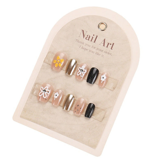 Whimsical Floral Bliss Medium Square Transparent and Black Delightful Nail Art Set