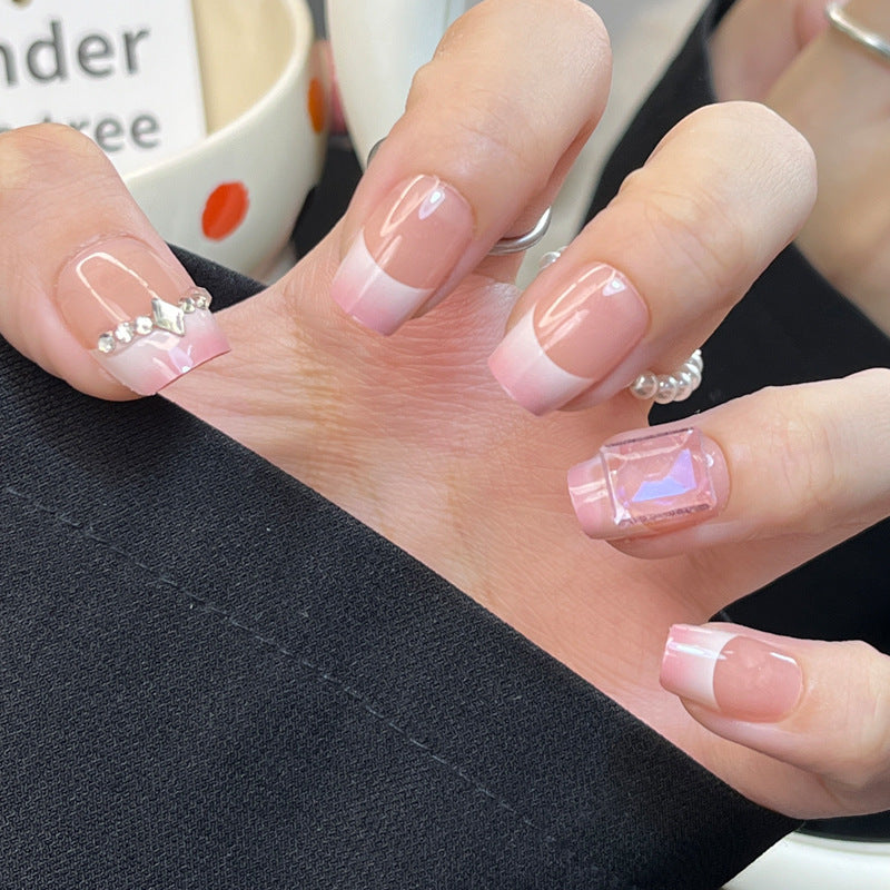 Whimsical Dream Press On Nail Set Medium Square Ombre Pink with Dazzling Gem Accents