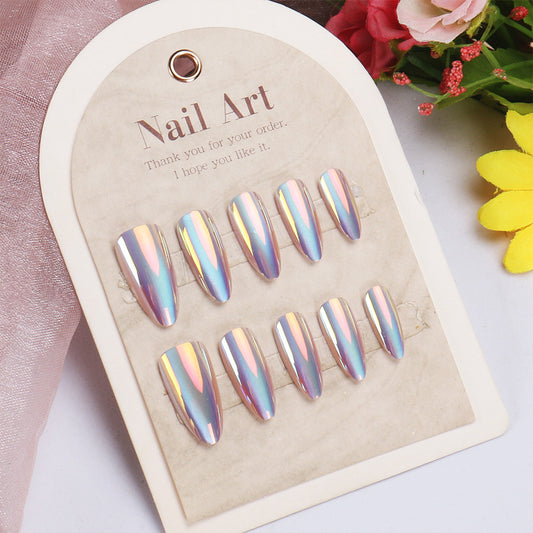 Mystical Glamour Long Almond Shimmering Iridescent Press On Nail Set