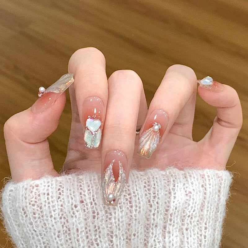 Dreamy Elegance Medium Square Clear Sheer with Iridescent Accents Nail Set