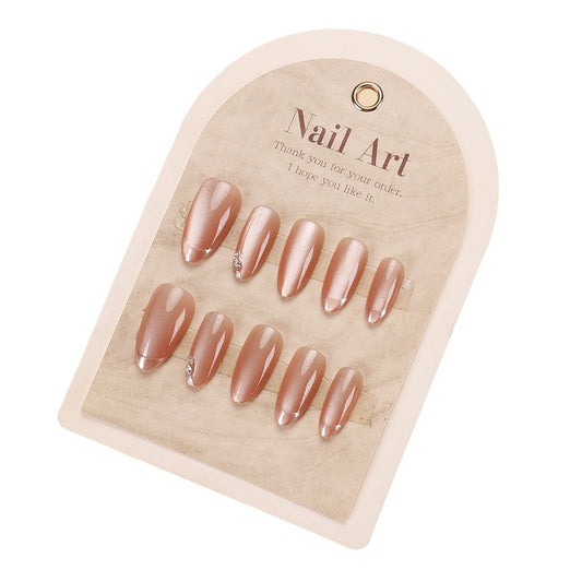 Chic Elegance Medium Almond Pink Glossy Press On Nail Set with Shimmering Detail