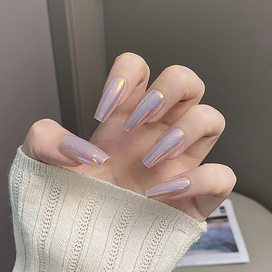 Celestial Dreams Long Coffin Iridescent Press On Nail Set with Stunning Holographic Shine