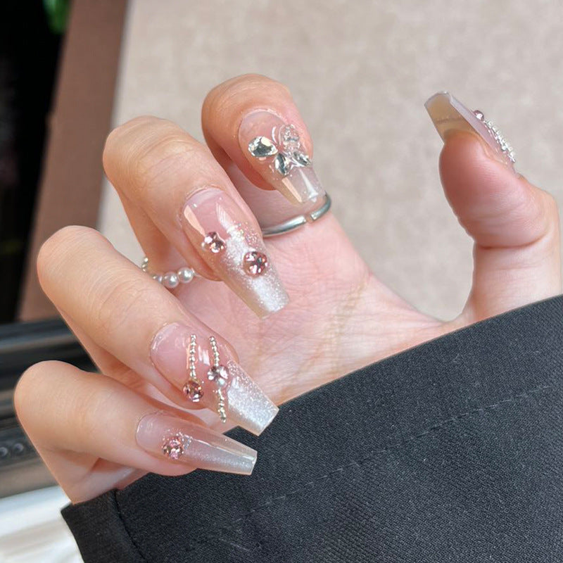 Glamorous Dreams Long Coffin Clear Press On Nail Set with Sparkling Rhinestones