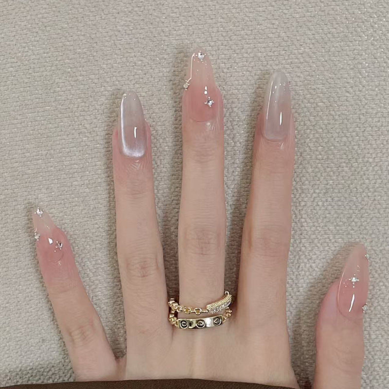 Ethereal Elegance Long Stiletto Ombre Pink Clear Press On Nail Set with Dazzling Star Accents