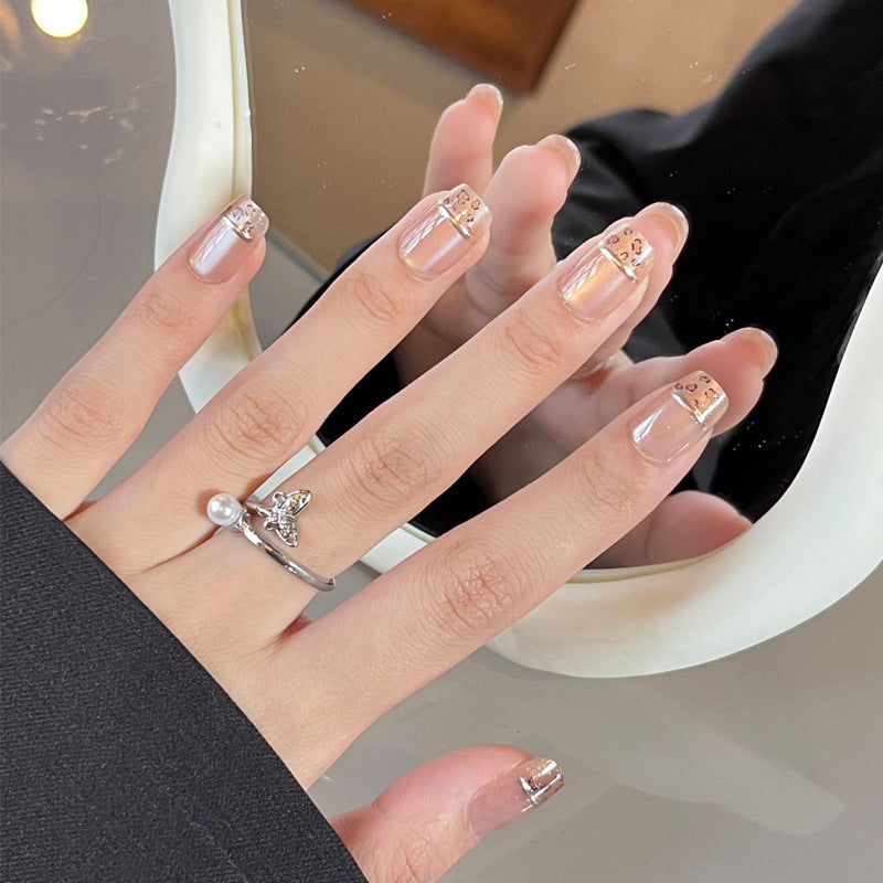 Elegant Charm Medium Square Acrylic Press On Nail Set with Transparent Glitter Tip and Stunning Decorative Gems