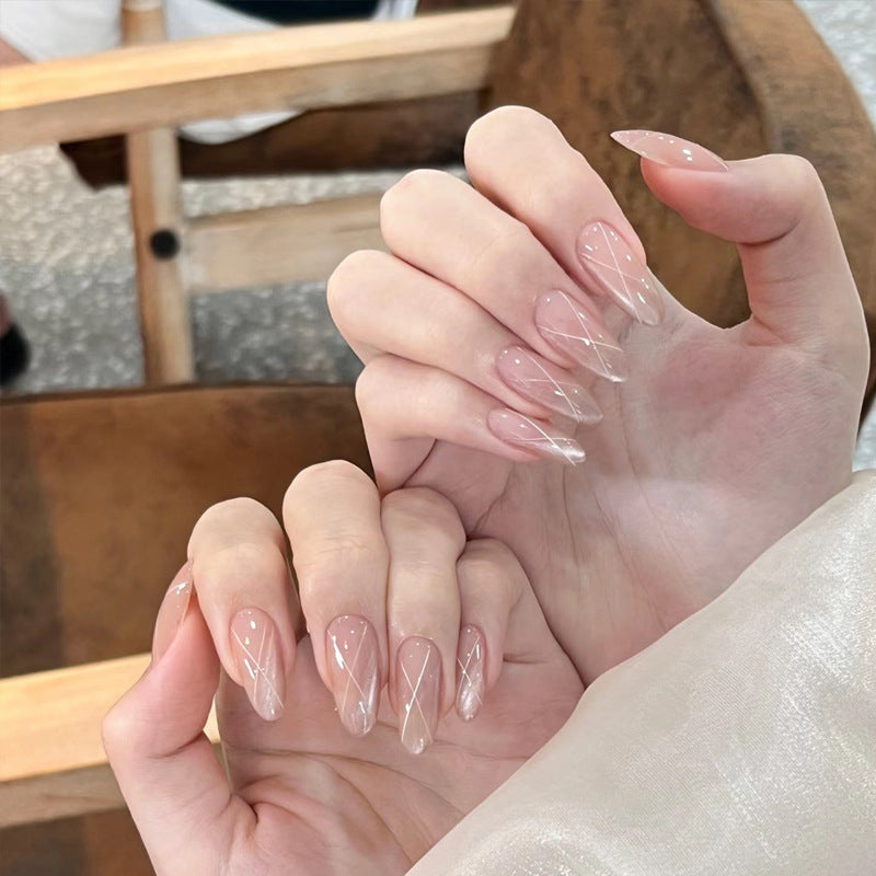 Enchanting Elegance Medium Almond Shape Clear with Delicate Swirl Design Press On Nail Set