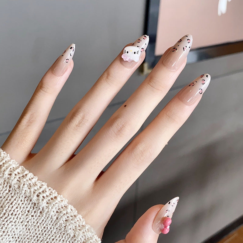 Charming Whimsy Elegant Medium Almond Shaped Soft Pink and Cream Press On Nail Set with Cute Cherry Blossom Accent