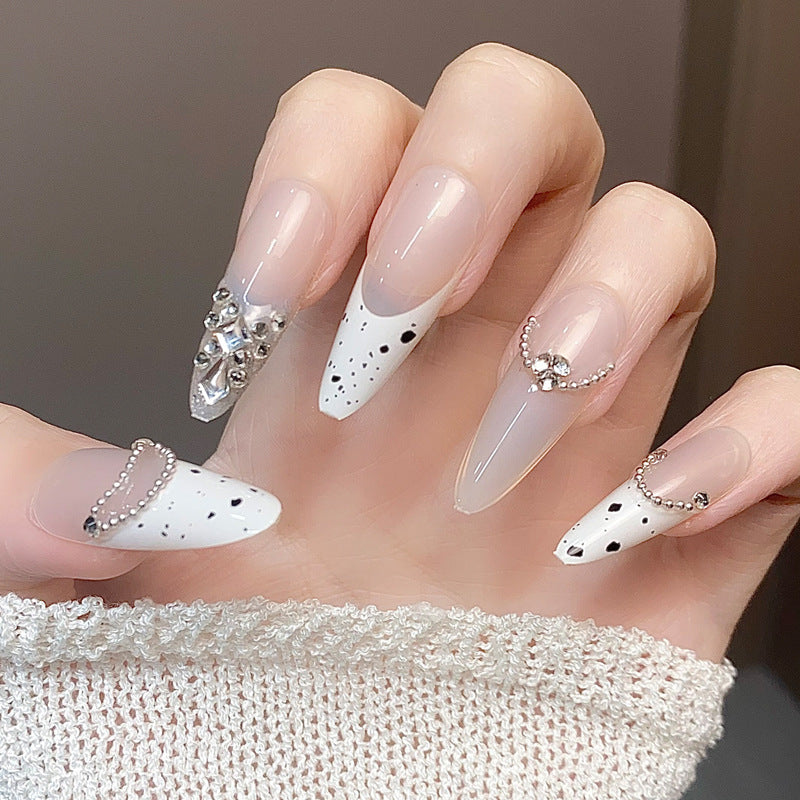 Glamorous Elegance Long Stiletto White Press On Nails with Unique Jewel Accents
