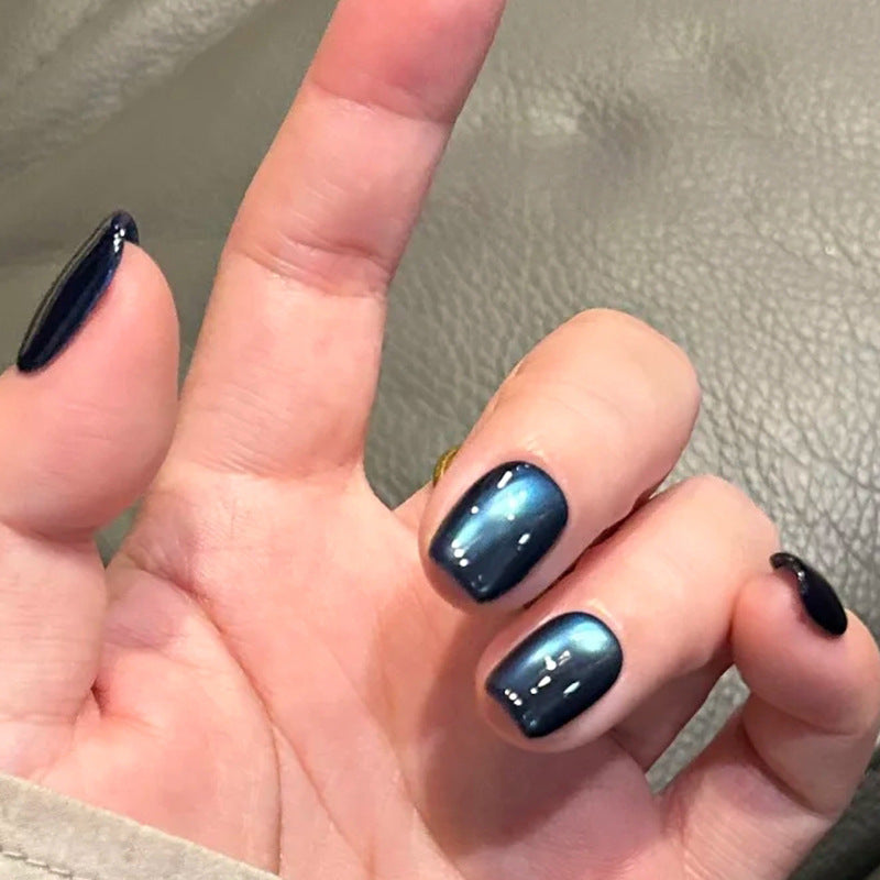 Glamorous Night Sky Short Square Blue Iridescent Press On Nail Set