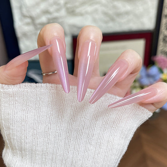 Dreamy Elegance Long Stiletto Pink Glossy Press On Nail Set with Iridescent Shine