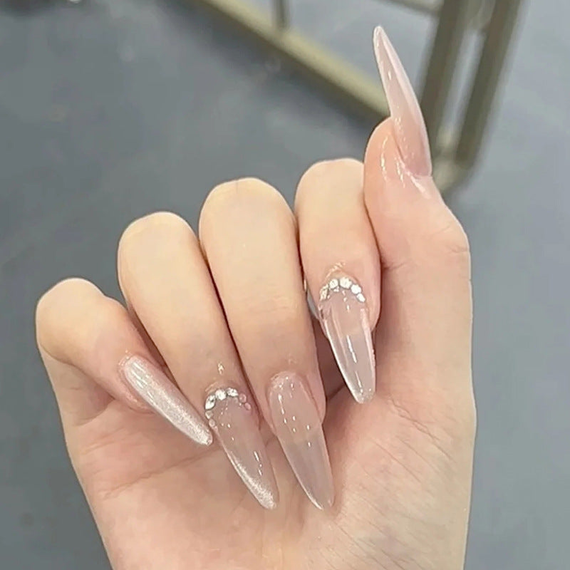 Elegant Dreamy Long Almond Transparent Press On Nail Set with Glittering Accent