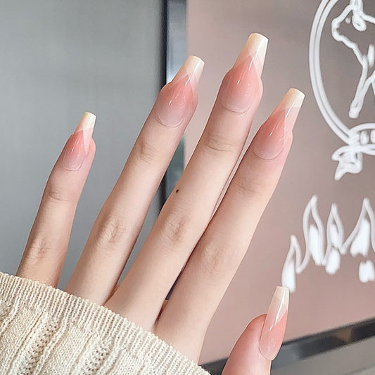 Whimsical Elegance Long Coffin Pink Ombr‚àö¬© Nail Set with Glossy Finish