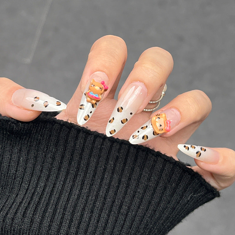 Charming Whimsy Long Almond Shaped Clear White with Cute Animal Charms Press On Nail Set