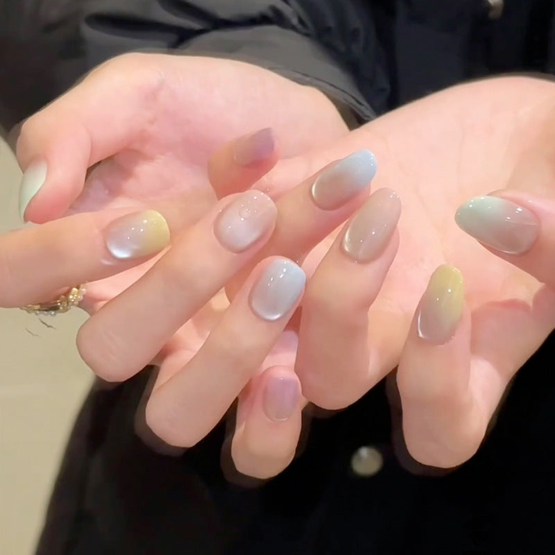 Whimsical Garden Short Squoval Gradient Pastel Nail Set with Mirror Finish