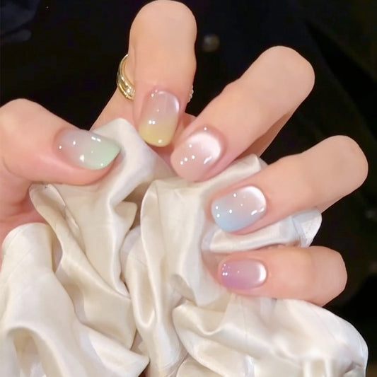 Whimsical Dream Ombre Medium Squoval Pastel Press-On Nail Set with Iridescent Finish