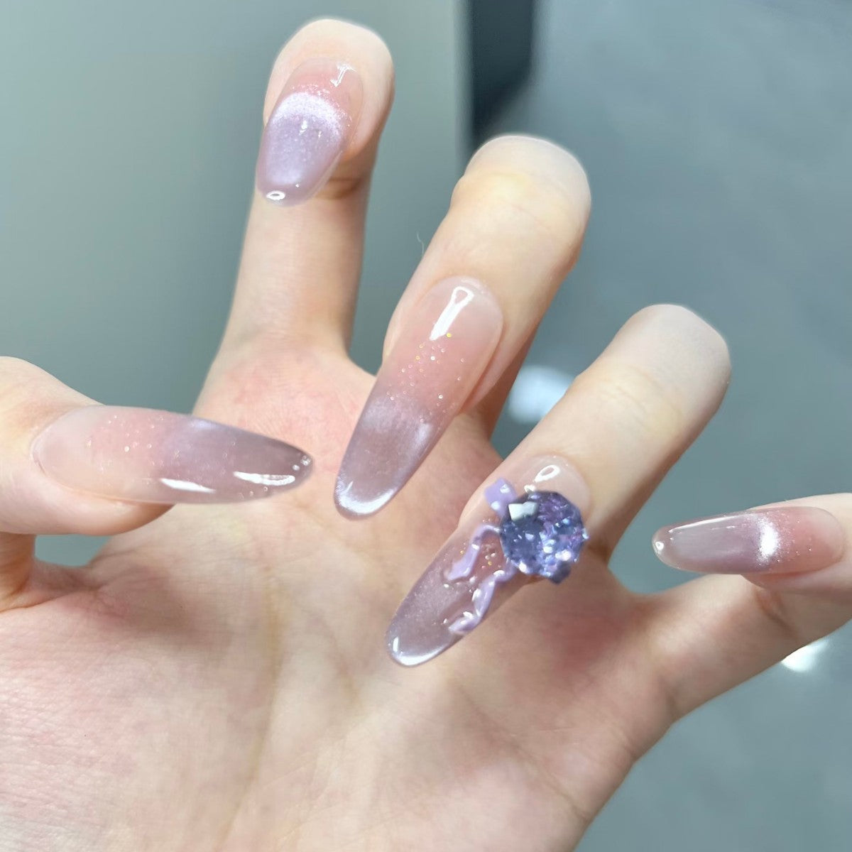 Glamorous Twilight Long Almond Transparent with Glitter Accents Press On Nail Set