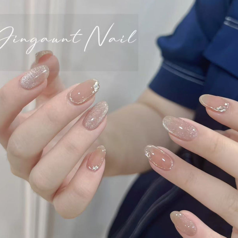 Glamorous Elegance Medium Oval Pink Gradient Press On Nail Set with Dazzling Glitter Accents