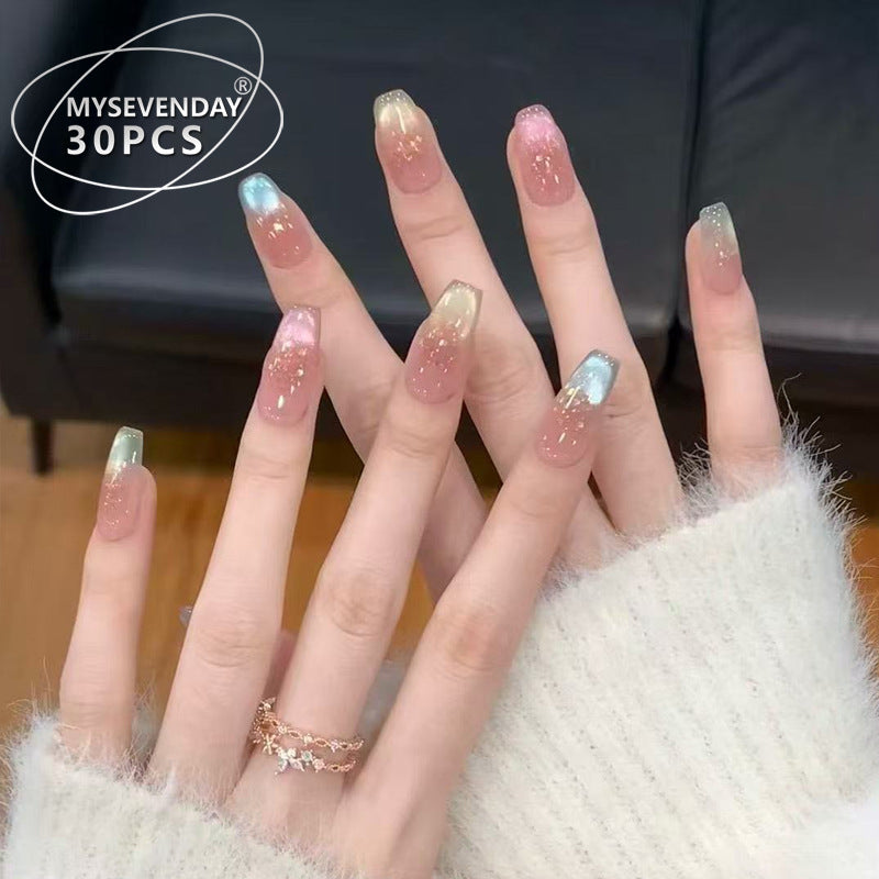 Whimsical Elegance Medium Square Gradient Ombre Glitter Press On Nail Set