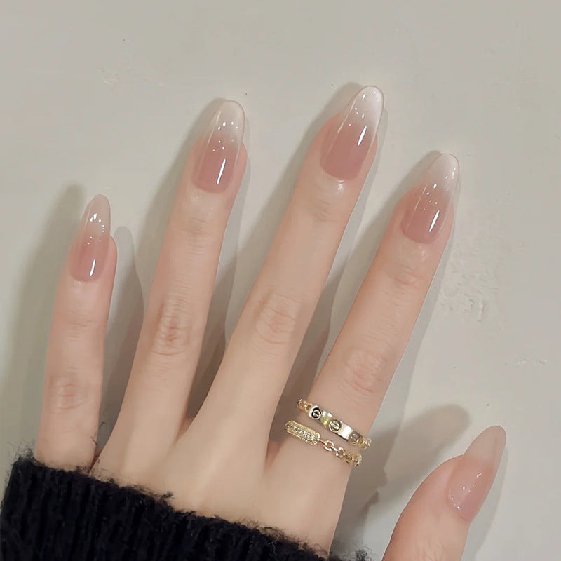 Chic Elegance Long Almond Pink Ombre Glossy Finish Press On Nail Set