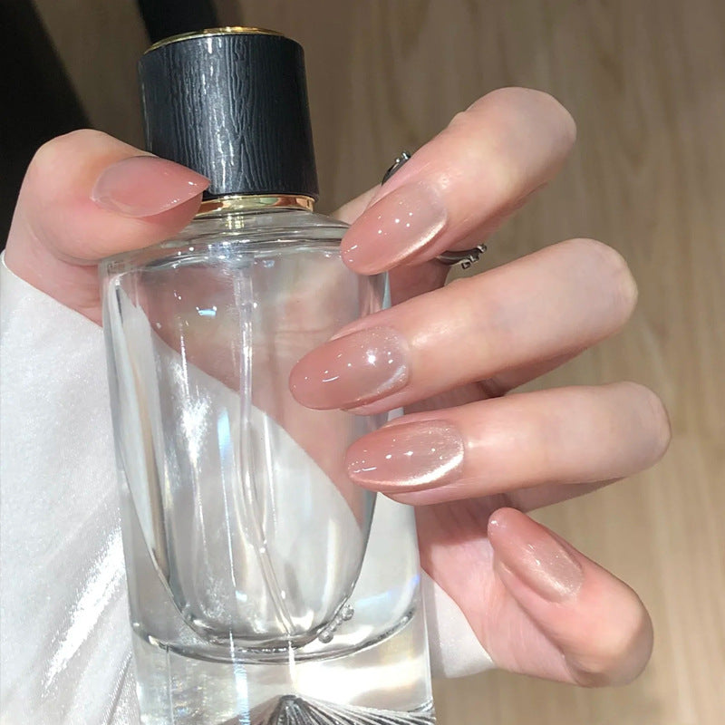 Chic Elegance Long Almond Blush Pink Nail Set with Iridescent Shine