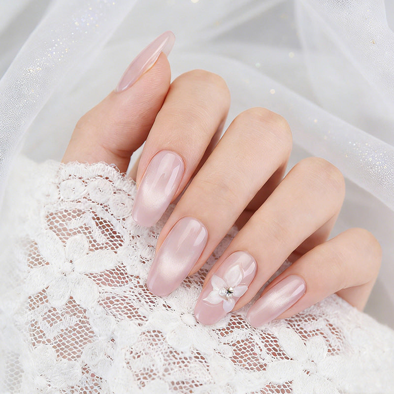 Romantic Blossom Soft Long Squoval Pink Nails with Floral Accent