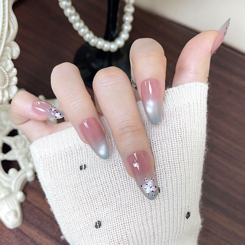Chic Elegance Long Oval Gradient Pink and Silver Press on Nail Set with Glittering Accents