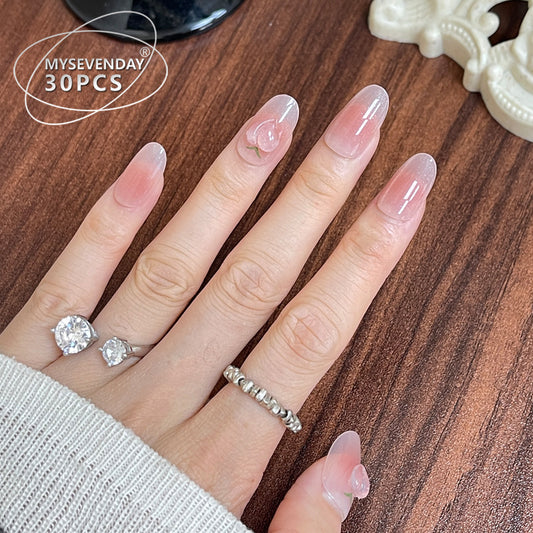 Whimsical Romance Elegant Medium Oval Transparent Pink Floral Press On Nail Set