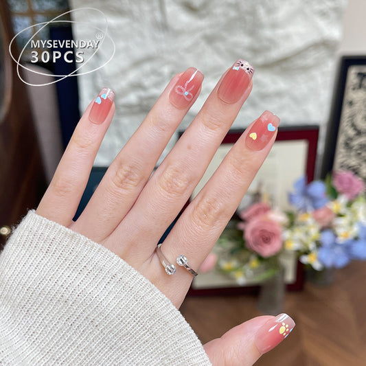 Charming Floral Dream Medium Square Peach Press On Nail Set with Colorful Embellishments