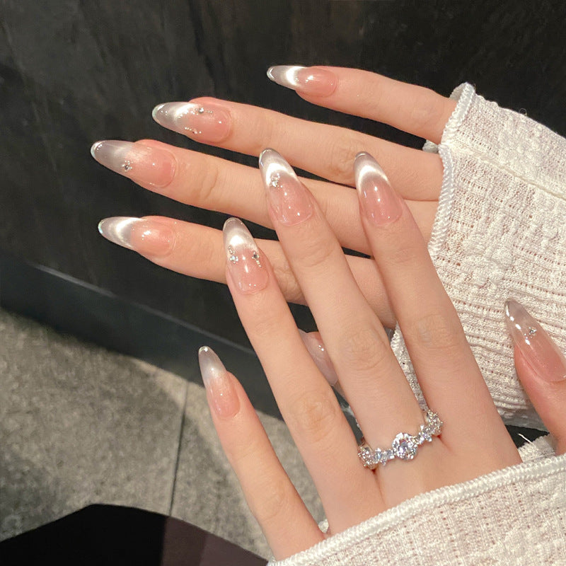 Elegant Dreamscape Long Almond Ombre Pink with Sparkling Accents Press On Nail Set