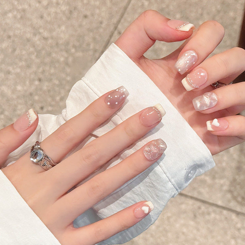 Whimsical Elegance Medium Square Pink with Sparkling Accents Press-On Nail Set