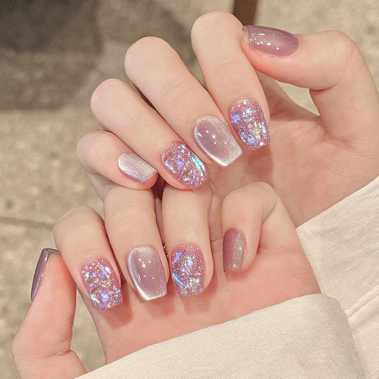 Glimmering Dream Medium Square Lilac with Iridescent Glitter Press On Nail Set