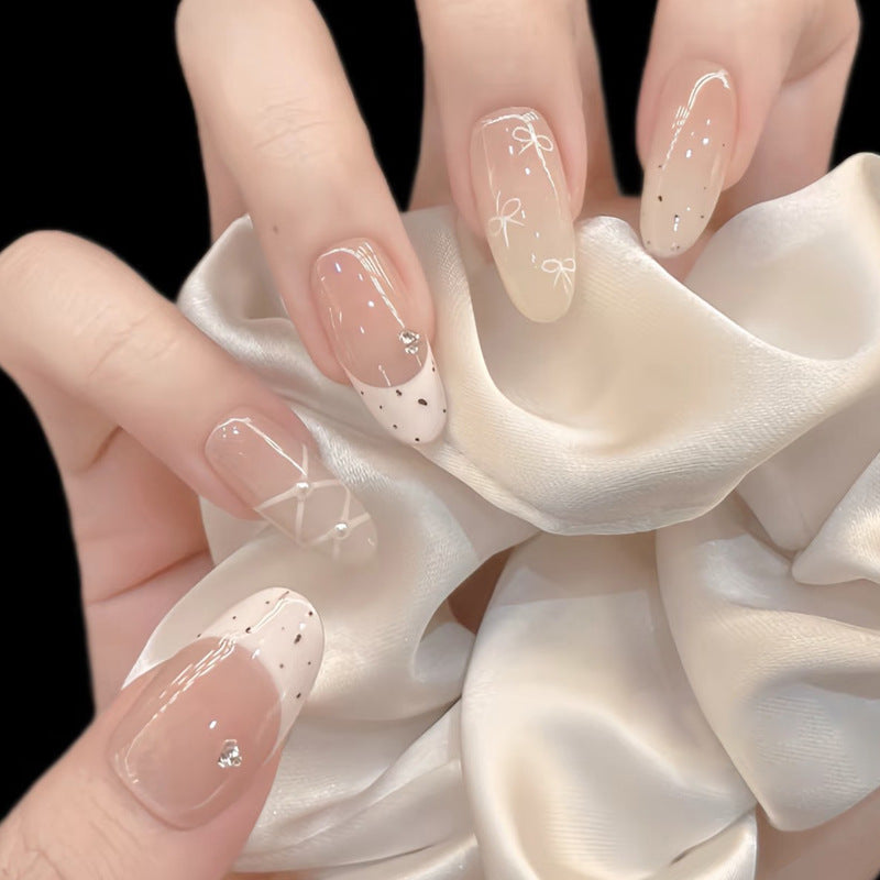 Chic Elegance Medium Almond Natural Ombre with Delicate Artwork