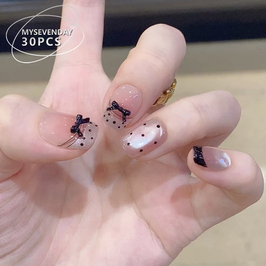 Chic Elegance Short Square Sheer Pink with Charming Bow Accents Press On Nail Set