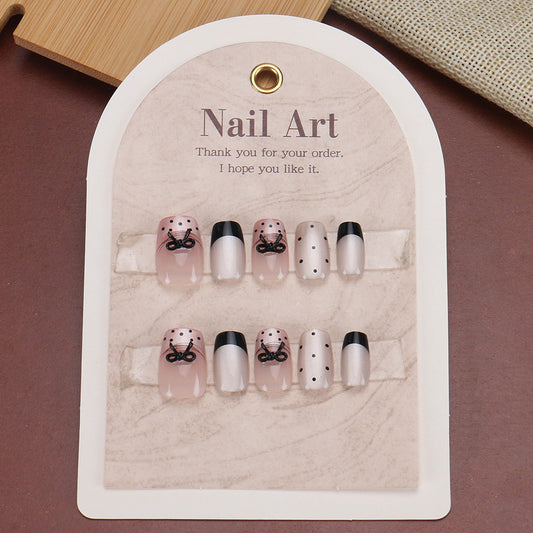 Elegant Butterfly Kiss Short Square Blush Pink with Chic Black Accents Nail Art Set