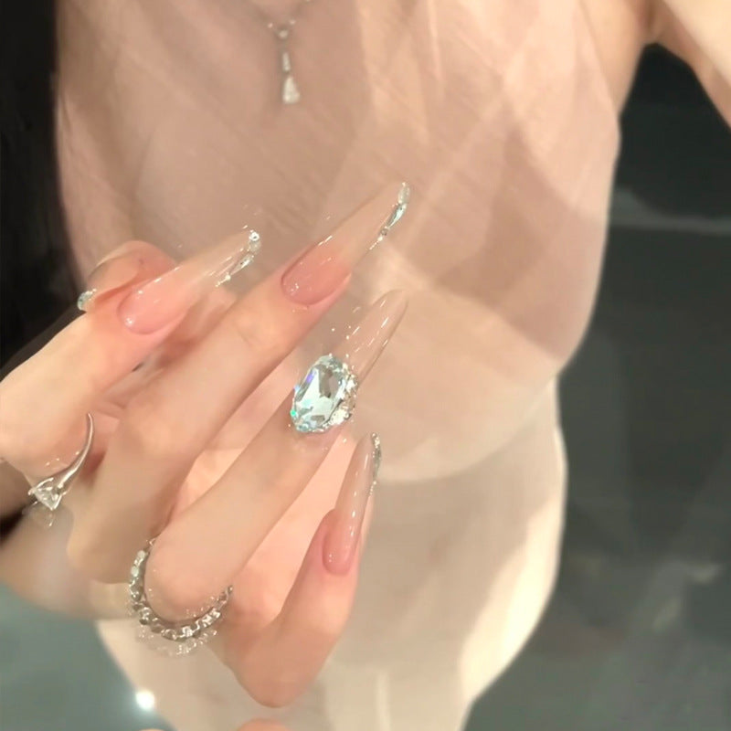 Glamorous Elegance Long Almond Almond Pink with Dazzling Gemstone Accent Press-On Nail Set