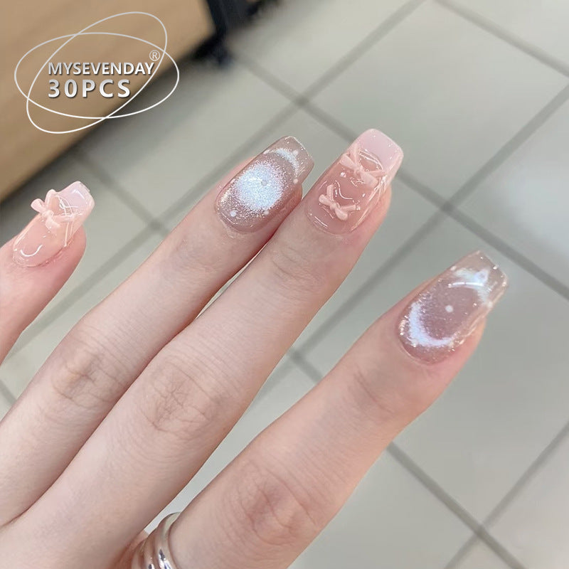 Dreamy Aura Medium Square Pink Nails with Shimmering Pearl Accent