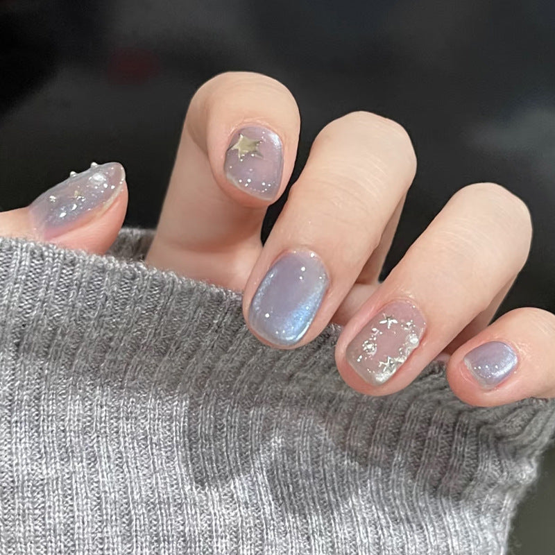 Celestial Dreams Short Square Iridescent Nail Set with Starry Accents