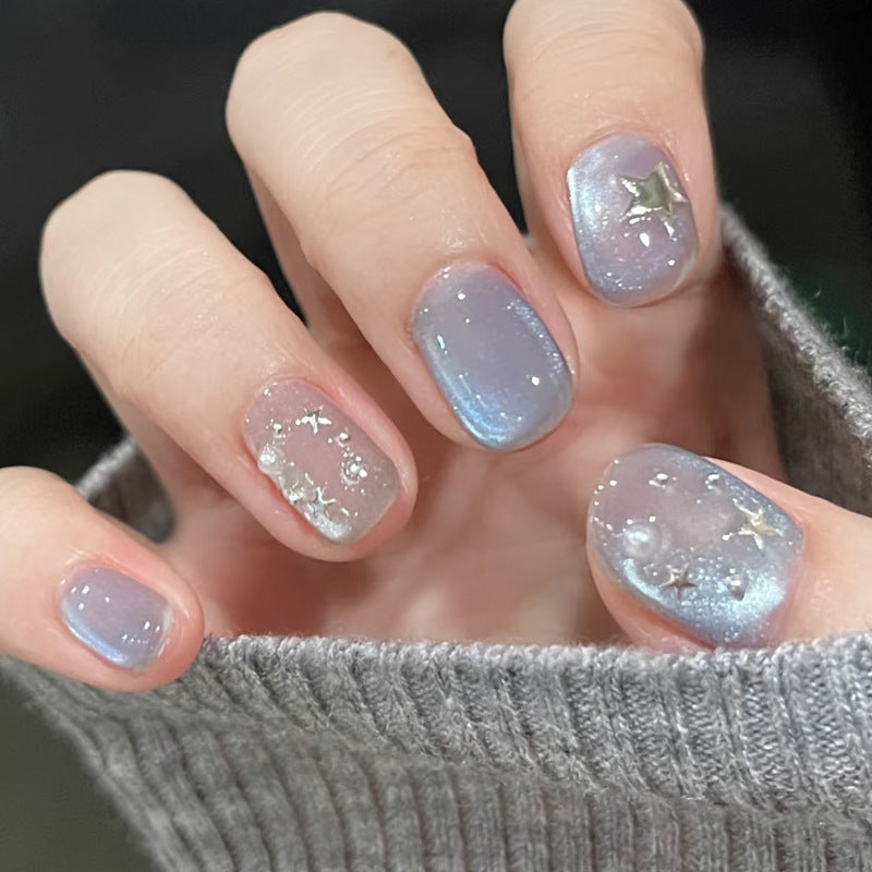 Celestial Dream Short Square Iridescent with Star Accents Press On Nail Set