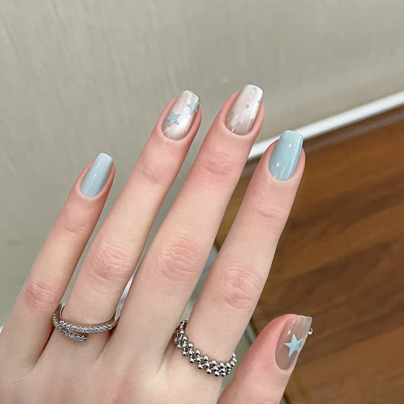 Celestial Dreams Medium Square Blue and Glitter Star Press On Nail Set
