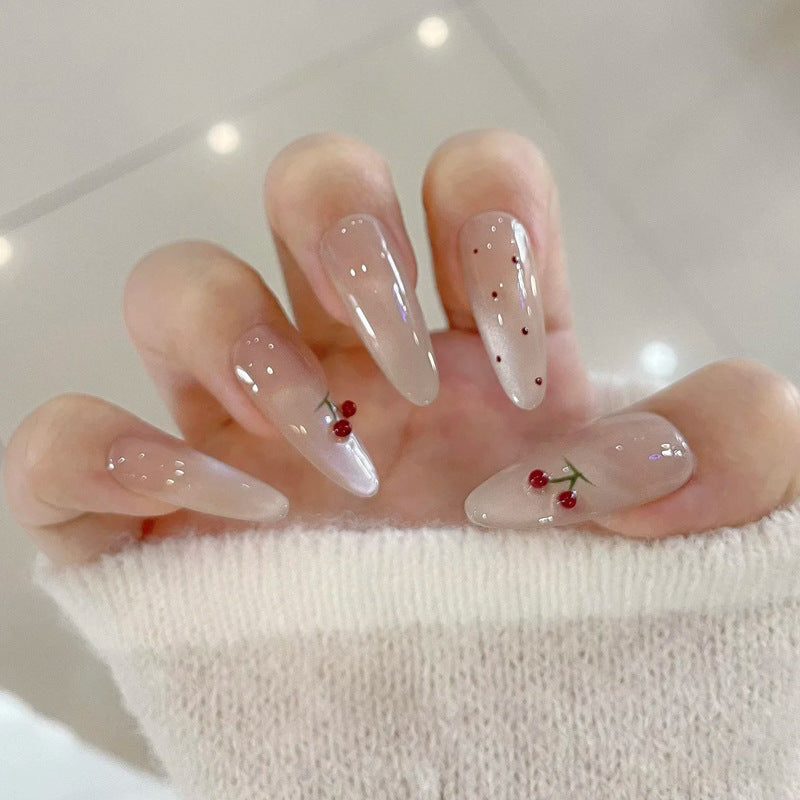 Cherry Blossom Vibe Long Almond Transparent with Floral Accents Press On Nail Set