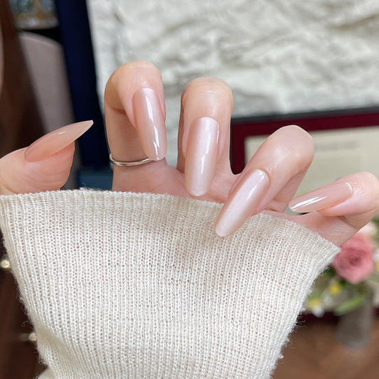 Glamorous Elegance Long Oval Shaped Soft Pink Glossy Press On Nail Set