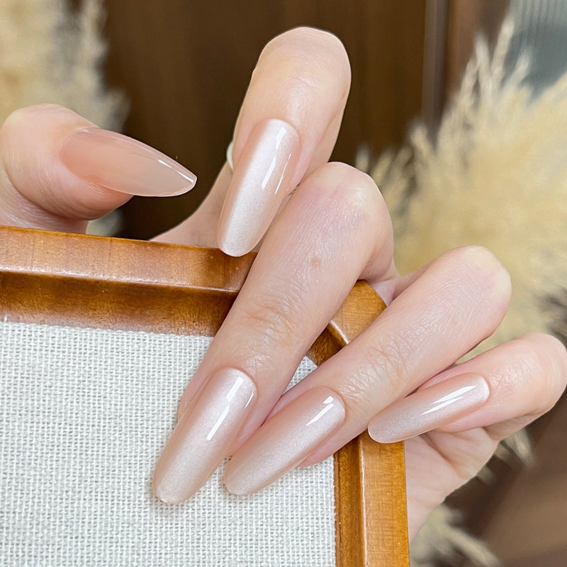 Dreamy Elegance Long Oval Shaped Sheer Blush Press On Nail Set with Iridescent Finish