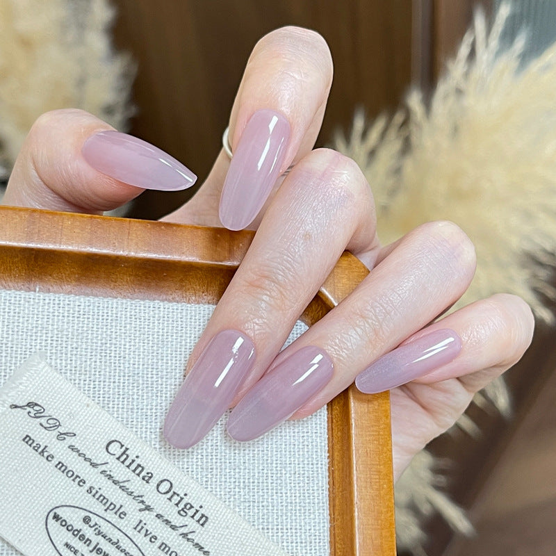 Dreamy Garden Press On Nail Set Long Oval Shape Soft Pink Translucent Finish