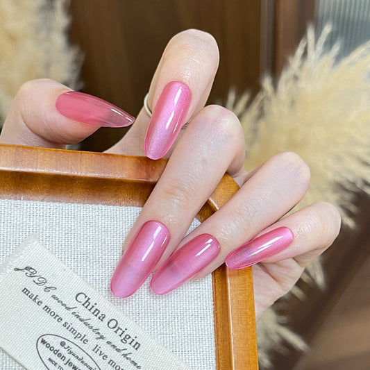 Dreamy Blossom Long Oval Gradation Pink Glossy Press On Nail Set