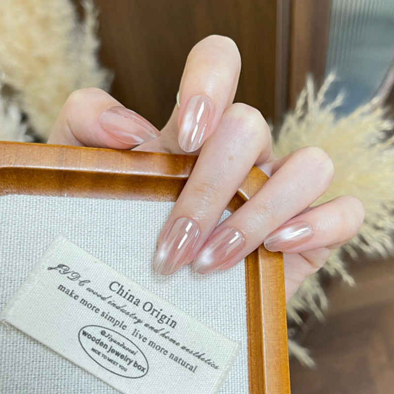 Elegant Garden Inspired Medium Oval Pink Ombre Press On Nail Set with Glossy Finish